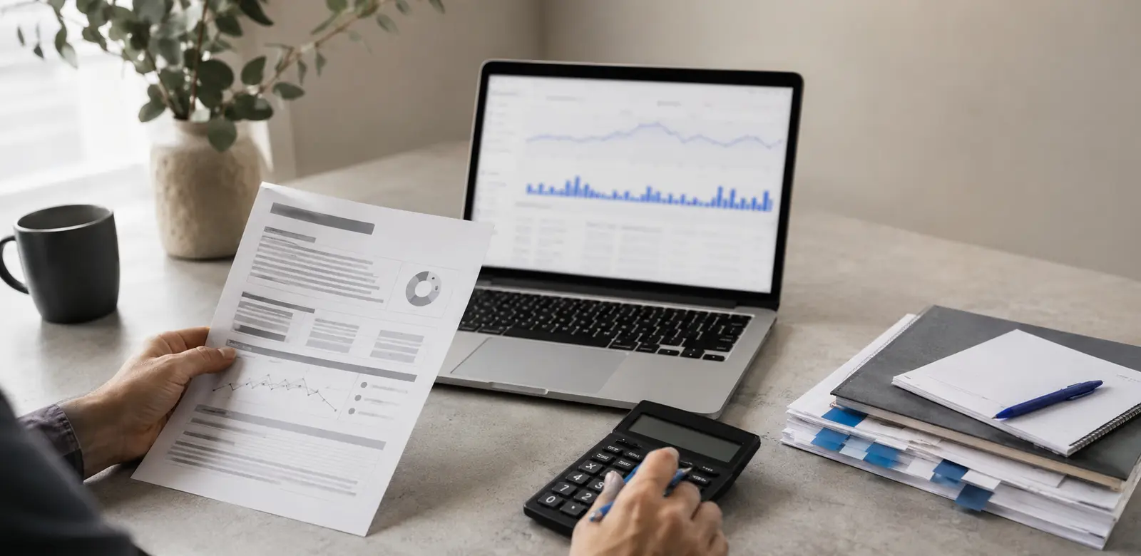 SEO-specialist beoordeelt een websiteanalyse en de kosten van SEO uitbesteden